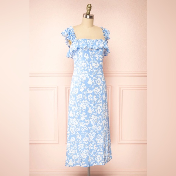 Sugarlips Allegra Floral Blue and White Midi Dress like Reformation - Picture 5 of 16